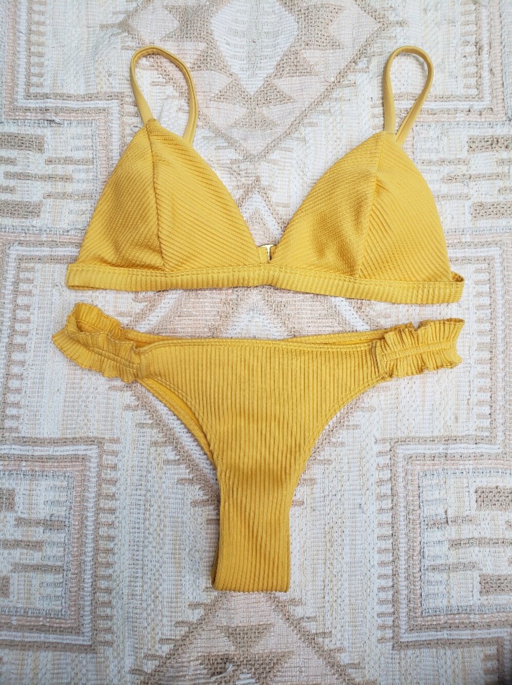 Hollister Yellow Ribbed Bikini with Padded Cups - S/M